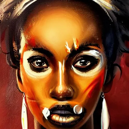 A CLOSE-UP PAINTING OF A FACE OF A FEMALE GAMING BLA... | OpenArt