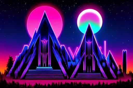 Prompt: Synthwave pagan temple.