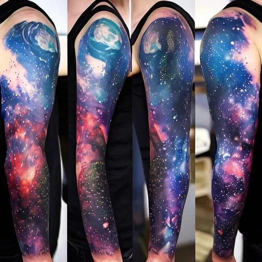 space forest themed full sleeve arm tattoos