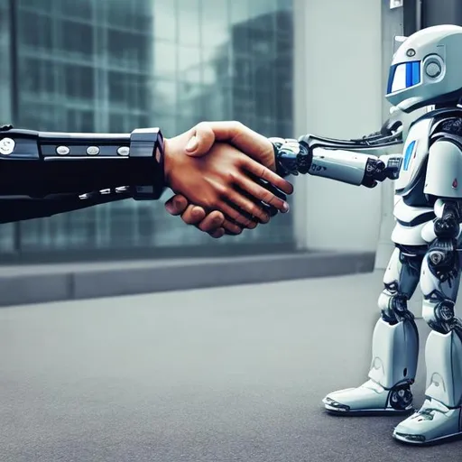 Prompt: handshake human with robot
