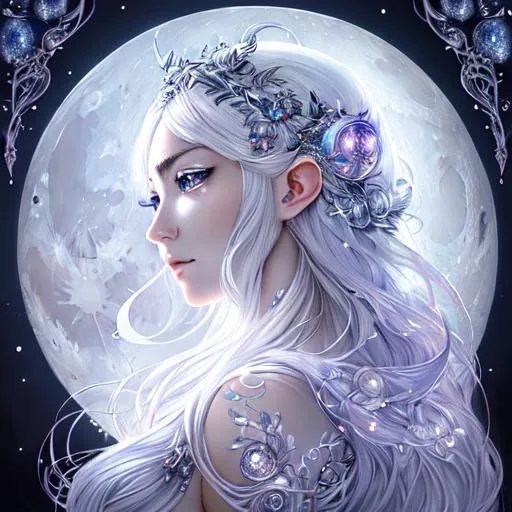 Beautiful moon goddess covered in nightly glow with... | OpenArt