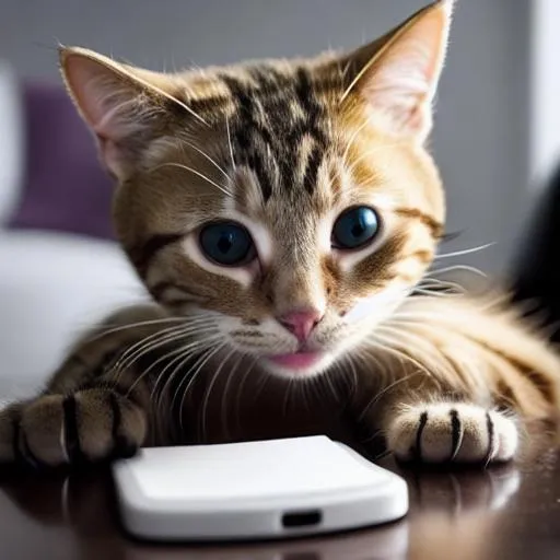 Prompt: cute cat playing on the phone