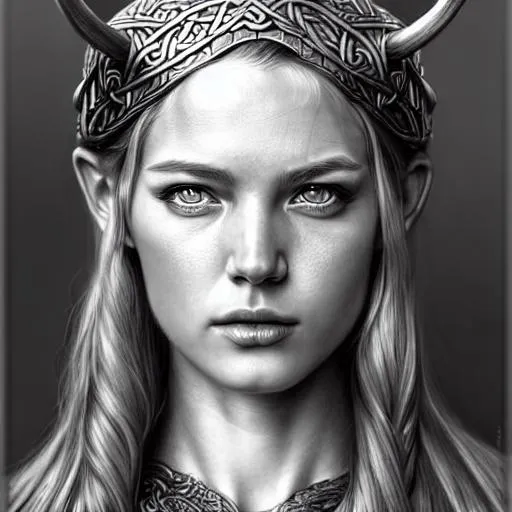 Prompt: detailed and intricate pencil drawing  female Viking, lovely face  by stanley artgerm lau, marc simonetti, realistic pretty face, half body shot, sharp focus, 8 k high definition, insanely detailed, intricate, elegant, art by stanley lau and artgerm, bokeh foliage