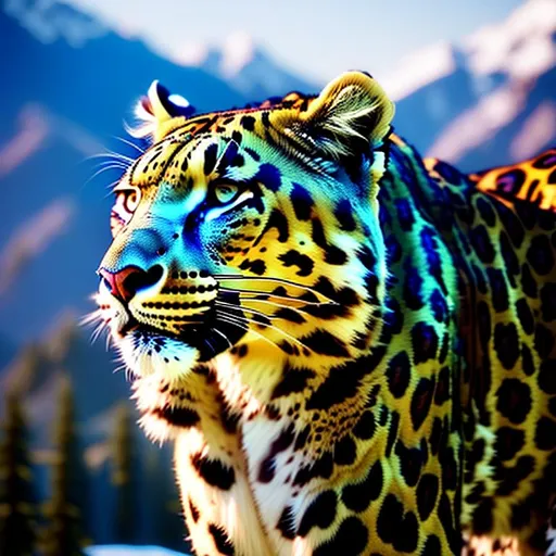 Prompt: Create a dazzling image of a Kashmiri Snow Leopard in Unreal Engine 5, HDR, Octane 3D, UHD 256K, CryEngine, fit in frame, centered, highest quality of details, digital art masterpiece, perfect composition, clarity, harmony, hierarchy, proportions, order, anatomically correct {body, head, face, ears and limbs}, highly detailed facial features {muzzle, chin, jaws, dentition}, highly detailed symmetric eyes {iris, eyeball, pupil, lens and cornea}, intricately detailed background of beautiful Himalaya Mountains and dazzling Dal Lake of Sri Nagar.