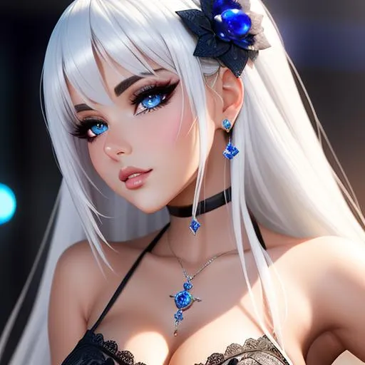 Prompt: {{{{highest quality stylized character concept masterpiece}}}} best award-winning digital oil painting art with {{textured brush strokes}}, hyperrealistic intricate perfect 128k UHD HDR of
upper body image of flirtatious seductive stunning gorgeous beautiful feminine 22 year old anime like modern rave dj with 
{{white hair}} and {{blue eyes}} wearing {{body tight mesh rave outfit}} with deep exposed cleavage,
soft skin and red blush cheeks and cute sadistic smile and {{seductive love gaze at camera}}, 
perfect anatomy in perfect composition of professional long shot sharp focus photography, 
cinematic 3d volumetric dramatic lighting with backlit backlight, 
{{sexy}}, 
{{huge breast}}