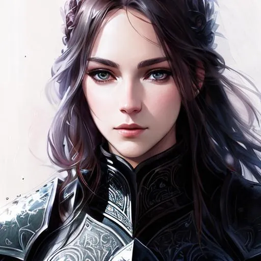 Prompt: noble, dnd, black leather armor, rogue, UHD, 8K, dark fantasy, (((art by Agnes Cecile))), 