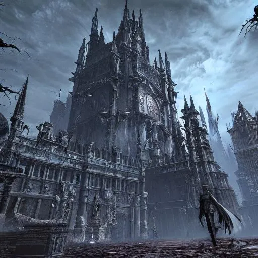 Prompt: Sprawling bloodborne architecture