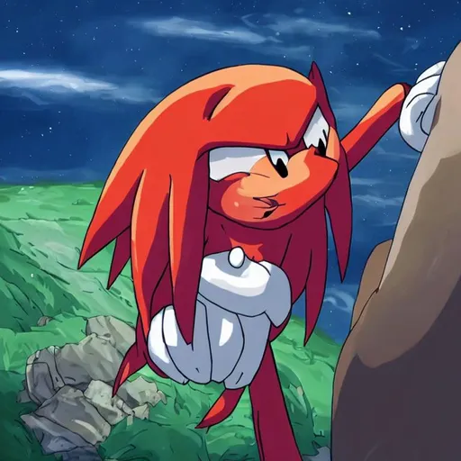 Prompt: Knuckles the Echidna he looks at you with a friendly, brave smile as he adjusts his hat.