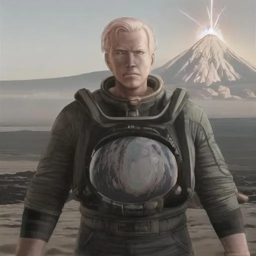 Prompt: Joe Biden fighting Goku in space on the moon with volcanoes in the background