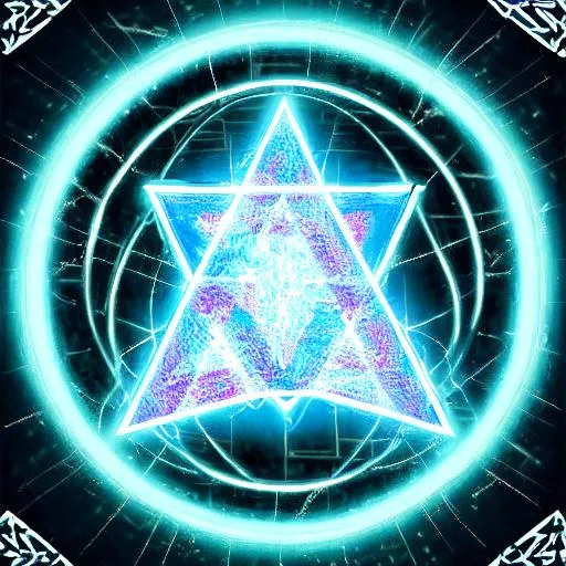 Prompt: electrically charged ancient hexagram more electricity more charge arc more blue add sigils 