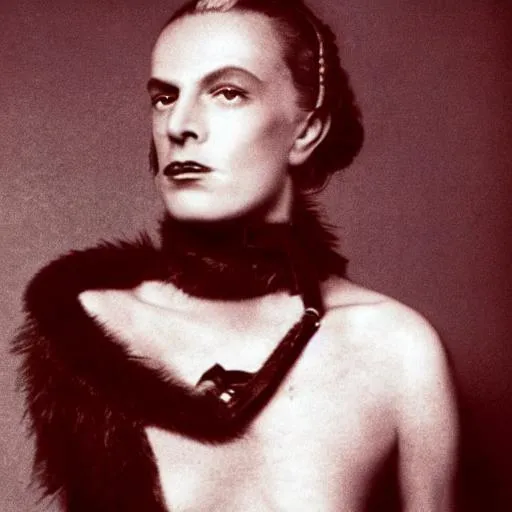 Prompt: Schiaparelli Maggie Maurer mountain of clothes Vintage Beauty. Dada. Surrealism. White pug. MOMA. Peggy Guggenheim. Venice. New York. London. Paris. Milan. Dali. Absolutely fabulous. Christian Dior. Henry Moore Gertrude stein. Artist. Venus in furs. David Bowie.  1970’s Lee miller Dora marr