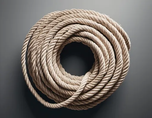 Prompt: Aerial wide view straight-down on top of a old rope on a white background, separated from each other, without touching the edges of the canvas, d&d, 3d render, seen from directly above, flat lay, semi-realistic textures