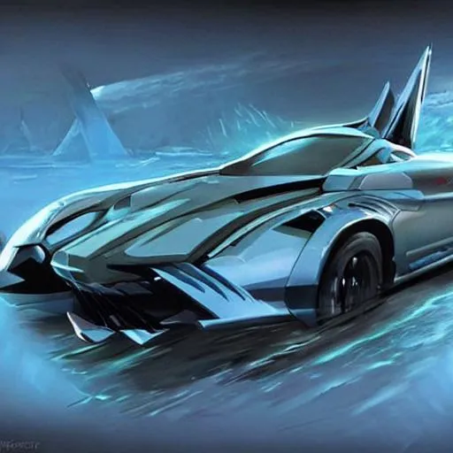 Prompt: concept art of a futuristic shark car