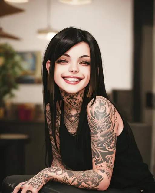 Dark Haired Beautiful Young Woman With Tattoos And B