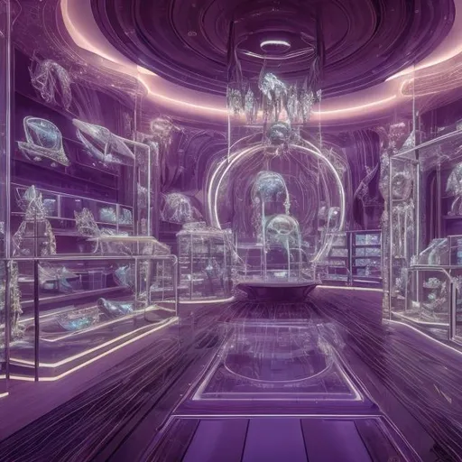 Prompt: widescreen, infinity vanishing point, alien jewelery store interior, surprise me
