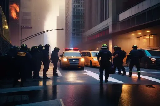 Prompt: riots in New York, apocalypse zombie,  Hyperrealistic, sharp focus, Professional, UHD, HDR, 8K, Render, electronic, dramatic, vivid, pressure, stress, nervous vibe, loud, tension, traumatic, dark, cataclysmic, violent, fighting, Epic