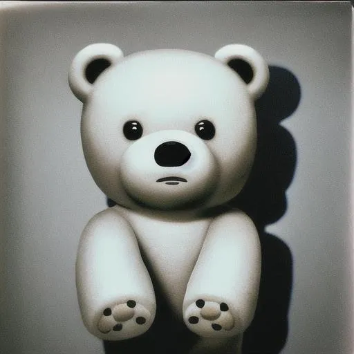 Prompt: Polar teddy bear mugshot