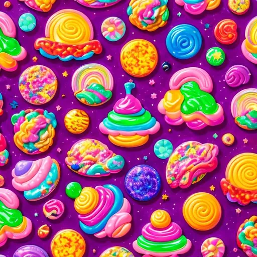 Prompt: lisa frank outer space candy land made of felt 4k hd