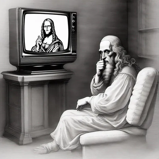 Prompt: Da Vinci watching TV