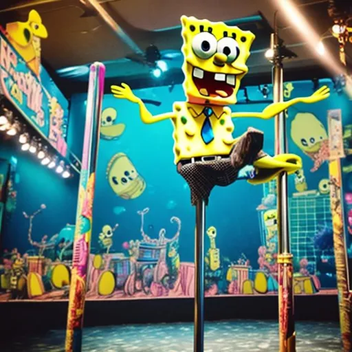 Prompt: Spongebob pole dancing