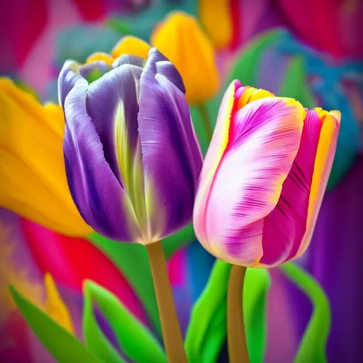 Prompt: Miniature tulip in the style of Lisa frank