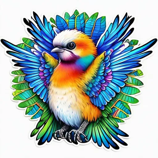 Prompt: unique realistic colors illustration like sticker with realistic bird on white background with whole picture visable