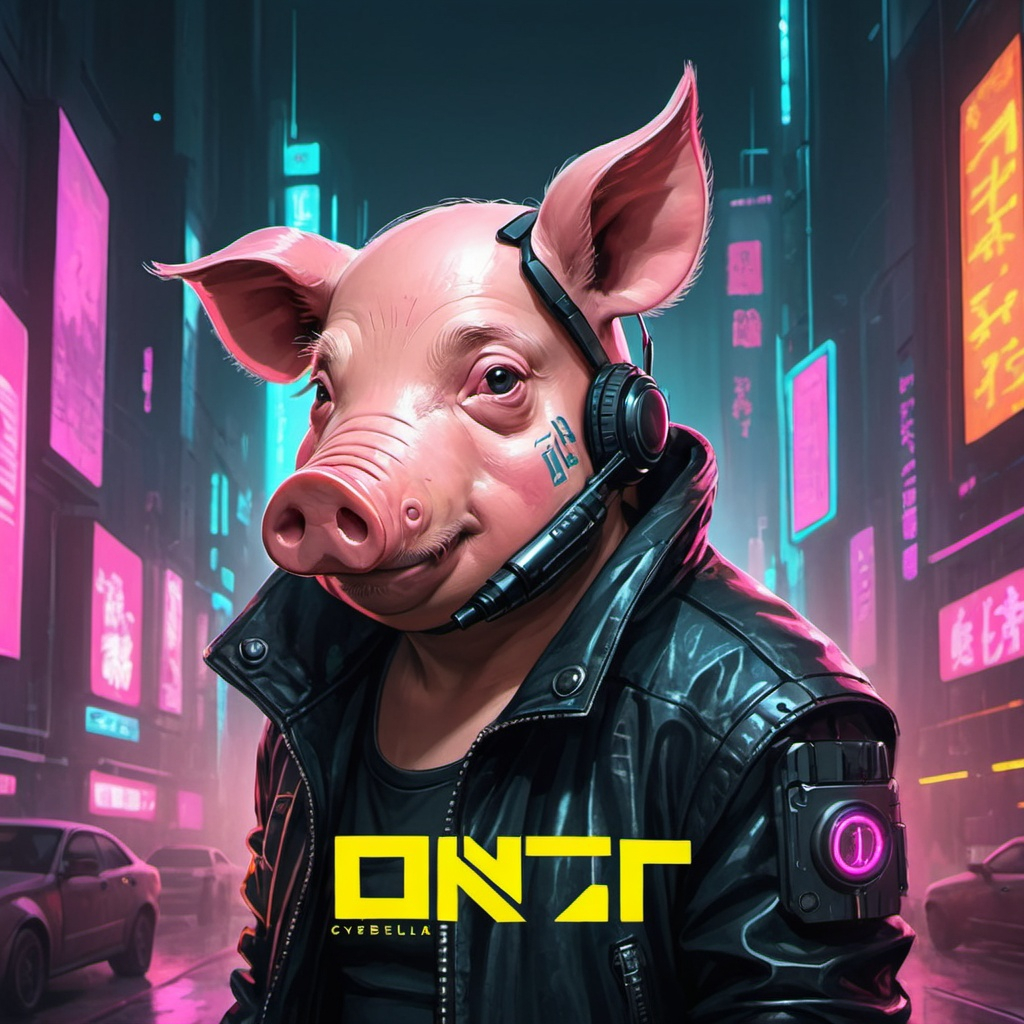 Draw a pig in cyberpunk style