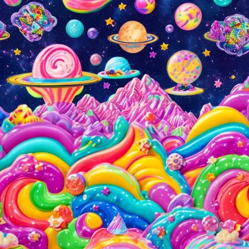 Prompt: lisa frank outer space candy land