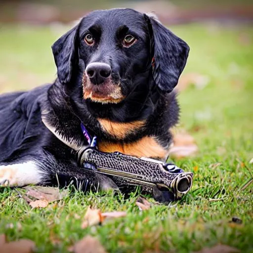 Prompt: dog with M9