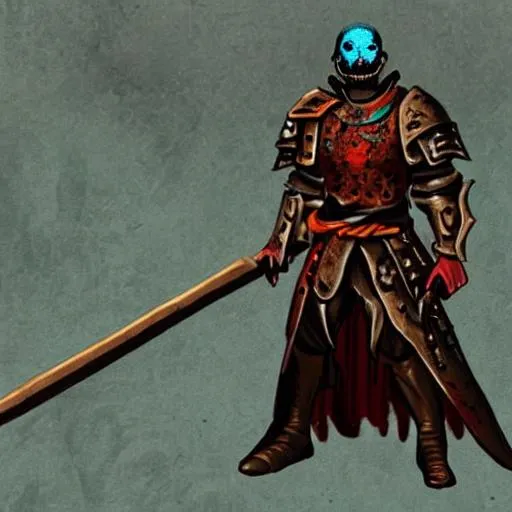 Prompt: Create a retro undead warrior who has glowing eyes, and is also wearing medieval armor, and holding a large weapon