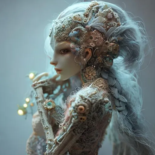 Prompt: needle-felted fantasy figures, woman, intricate details, insane details, volumetric lighting
