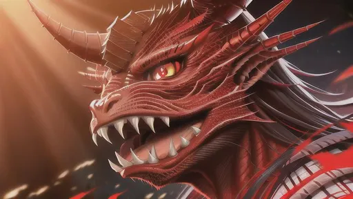 Prompt: Horned Red Dragon, Red Skin and eyes, Black markings on his face, Black horns with red tips,  Photorealistic, Intricately Detailed, Hyper Detailed, Hyper Realistic, Volumetric Lighting, Beautiful coloring and face detail, Rifts Savage Worlds Inspired