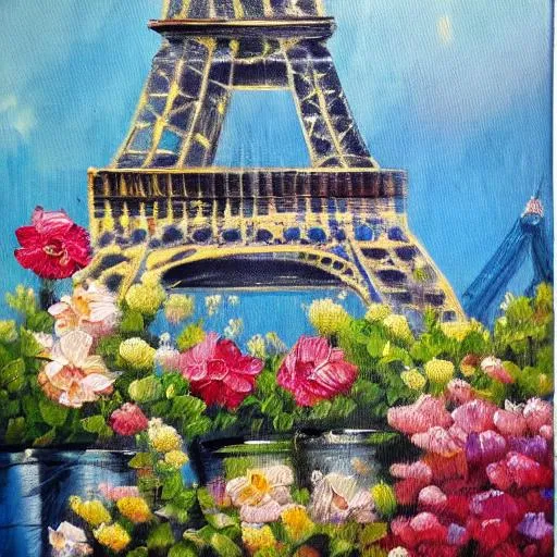 Prompt: oil painting paris flowers