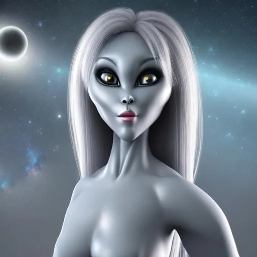 Prompt: An Attractive female {Grey Alien},