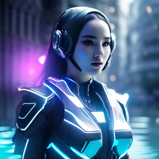 Prompt: water vibrated with sound frequency, color spectrum, super detailed, photorealistic, dynamic lighting, 8K, fullbody beautiful armor ghotic style woman