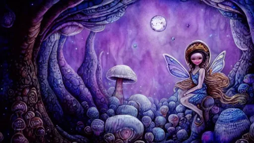 Prompt: an astronaut fairy like being in a mushroom forest in the style of Josephine Wall and Daniel Merriam, watercolor