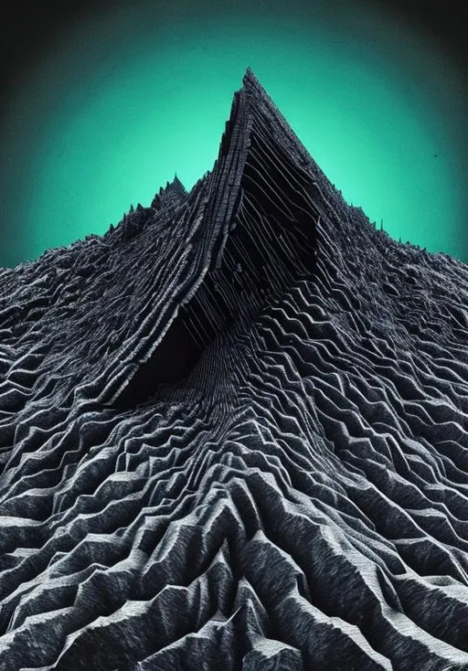 Prompt: glitch art, surreal mountain, black rocks, noise, broken, fractal image