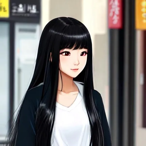 Prompt: a korean girl with long black hair
