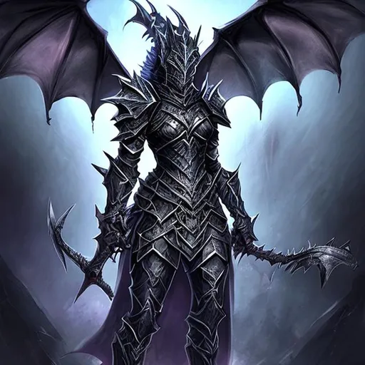 Prompt: Female dark dragon knight. 