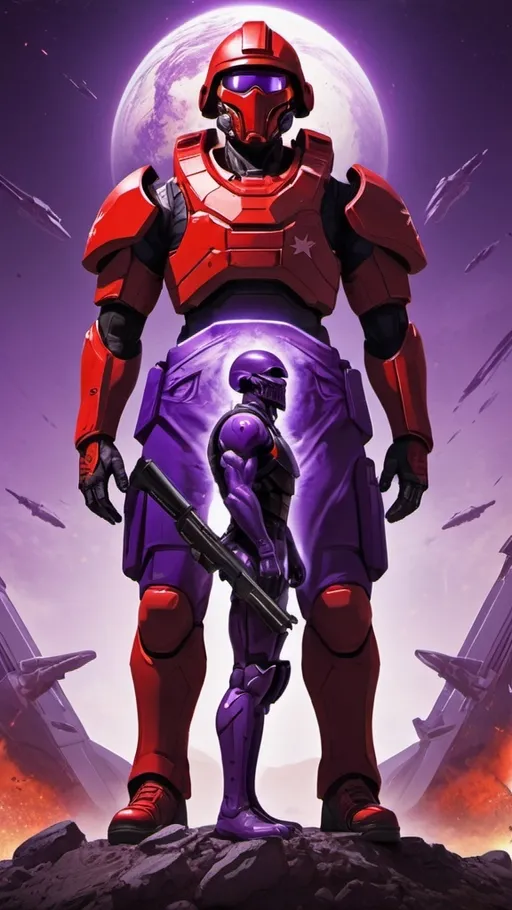 Prompt: propaganda poster of red soldier standing on head of a death  of purple soldier  in planetside2 style
with a shoutout TR is dominant and displaying VS is weak and defeated 