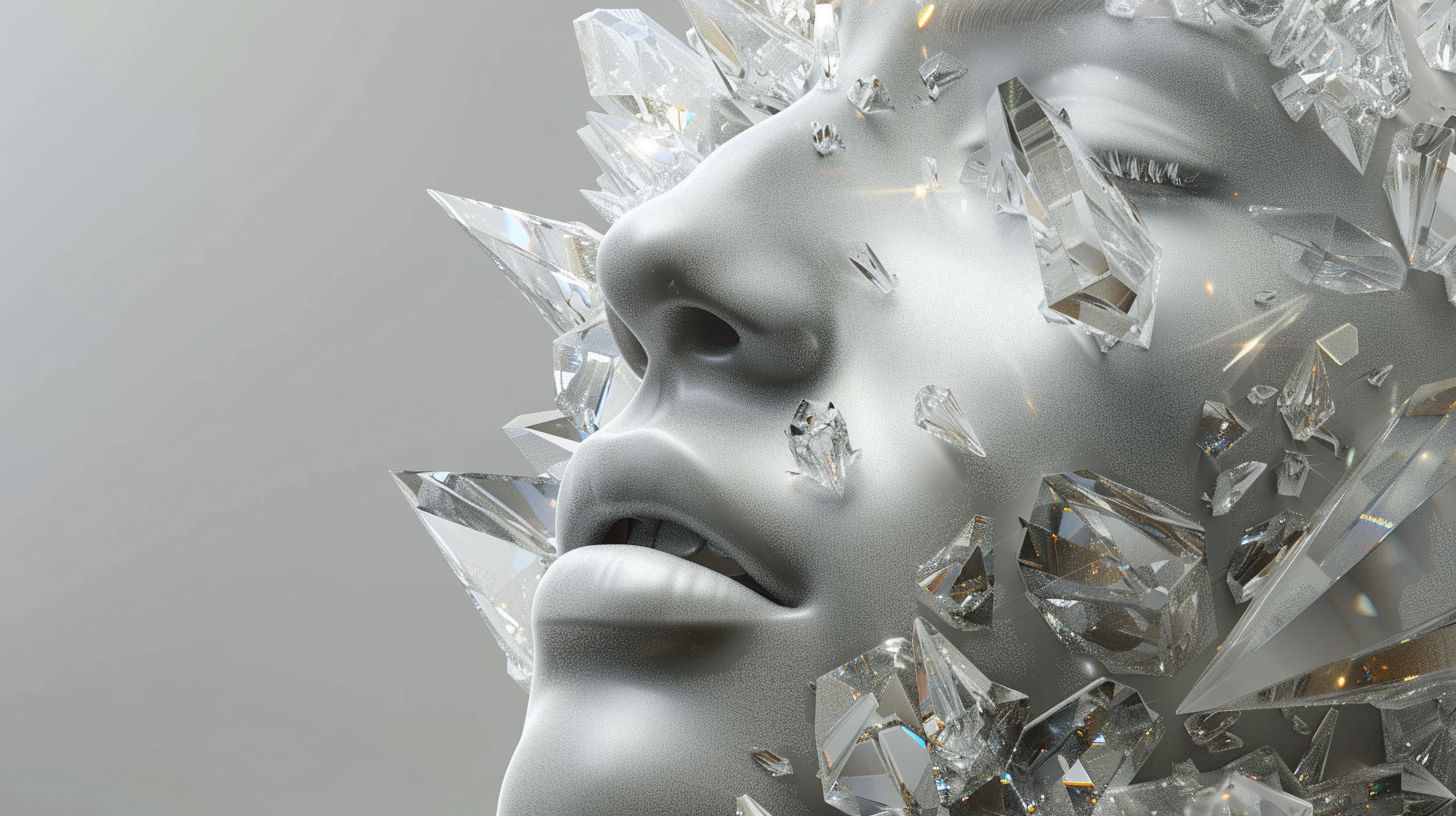 Prompt: high end crystal face crystalize into existence