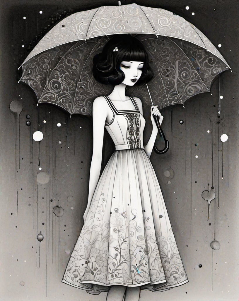Girl with umbrella / 100 x 70 cm Drawing by Alexandra Djokic | Saatchi Art