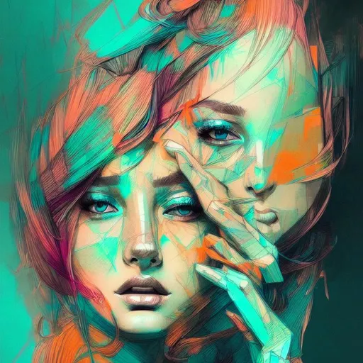 Prompt: beautiful pencil sketch portrait by hopare, masterpiece, high contrast cyan green magenta orange, sharp, intricate, highly detailed, artstation, beautiful woman 
