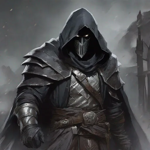 Prompt: Tall, Intimidating, Large, male, Solomon grundy built, black hair,  very dark grey scarred skin, covered in bandages, dark tattered cloth of a cleric of kelemvor that exposes his midriff,  mask with hood that covers his face, large gem inside chest,  Dungeons and Dragons 5th Edition, Path of the Zealot Barbarian, Undying Warlock, 20 Strength, 18 Constitution, Equip him with a very large axe.