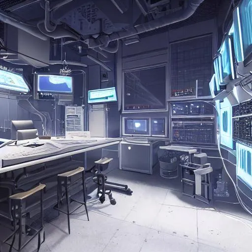 Prompt: ai laboratory, building, ghost in the shell, studio lighting, dim lighting, building, professional, HDR, UHD, 64K, perfect composition, hyperrealistic, super detailed, 8k, high quality, trending art, trending on artstation, sharp focus, studio photo, intricate details, highly detailed, concept art
