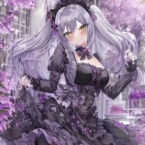 Prompt: 1girl, anime,  quality 14, cute, beautiful goth anime cat girl, 
gothic, pastel watercolor masterpiece, rich high contrast colors, color splash, body shot, pin up, Gray hair