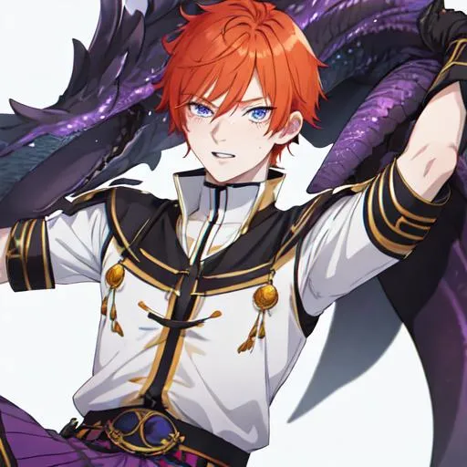 Prompt: Erikku male adult (short ginger hair, freckles, right eye blue left eye purple) UHD, 8K, Highly detailed, insane detail, best quality, high quality, anime style, wearing a skirt, masculine
