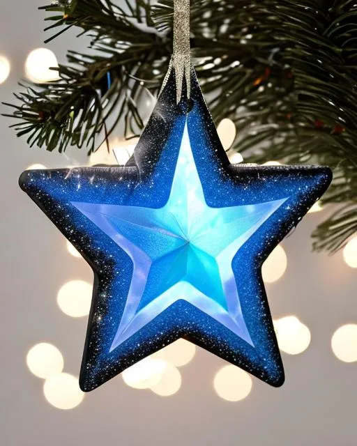 Prompt: Illuminated icy star Christmas ornament, glowing, shiny, 