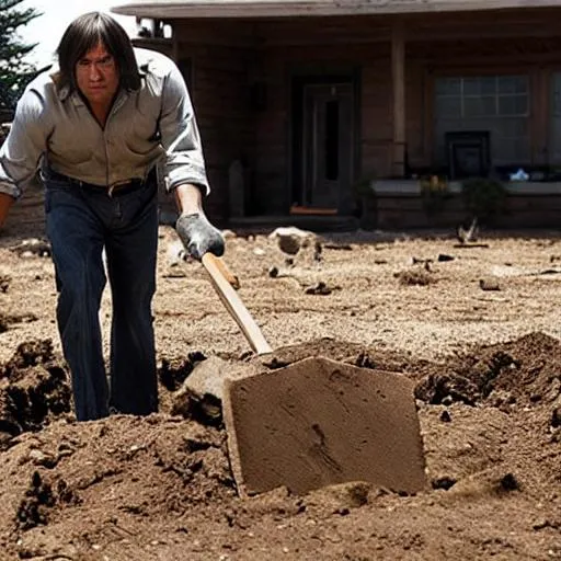 Prompt: Anton Chigurh digging a grave