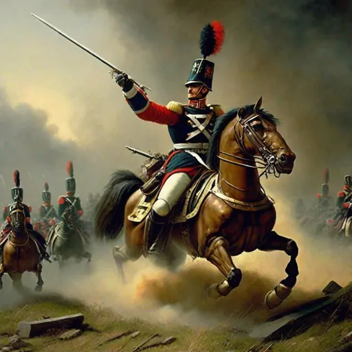 Prompt: Napoleonic War, Hill, Painting Art, main battle tank, polish army, winged hussars